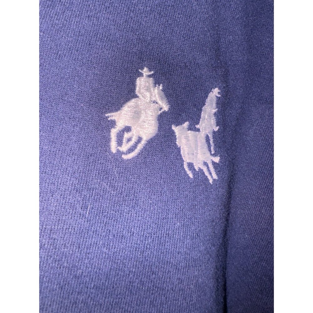 Vintage Jerzees Super Sweats Navy Blue Quarter-Zip crop Sweatshirt White Embroid - Picture 3 of 9